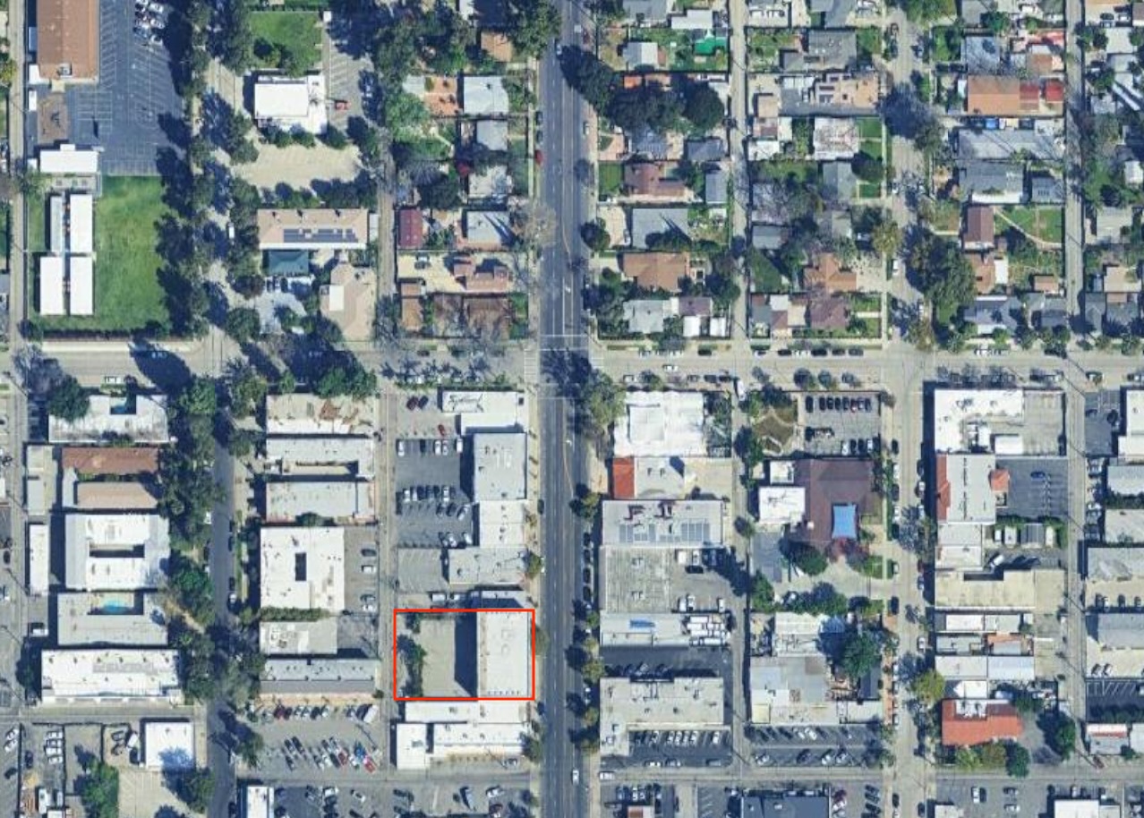 Illustrative aerial map view of the example building's location