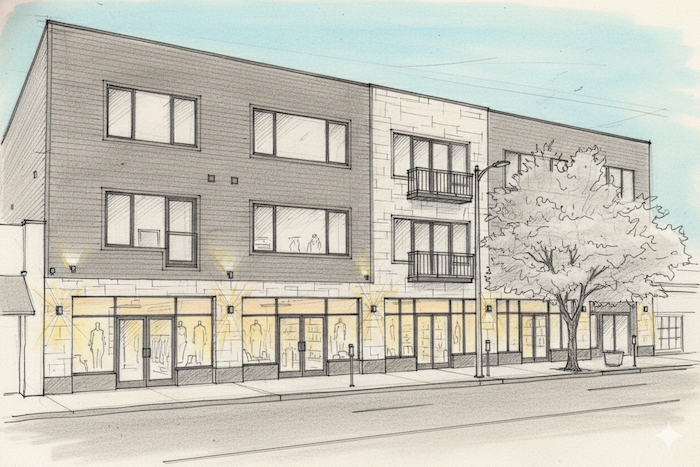 Architectural sketch of office to residential conversion